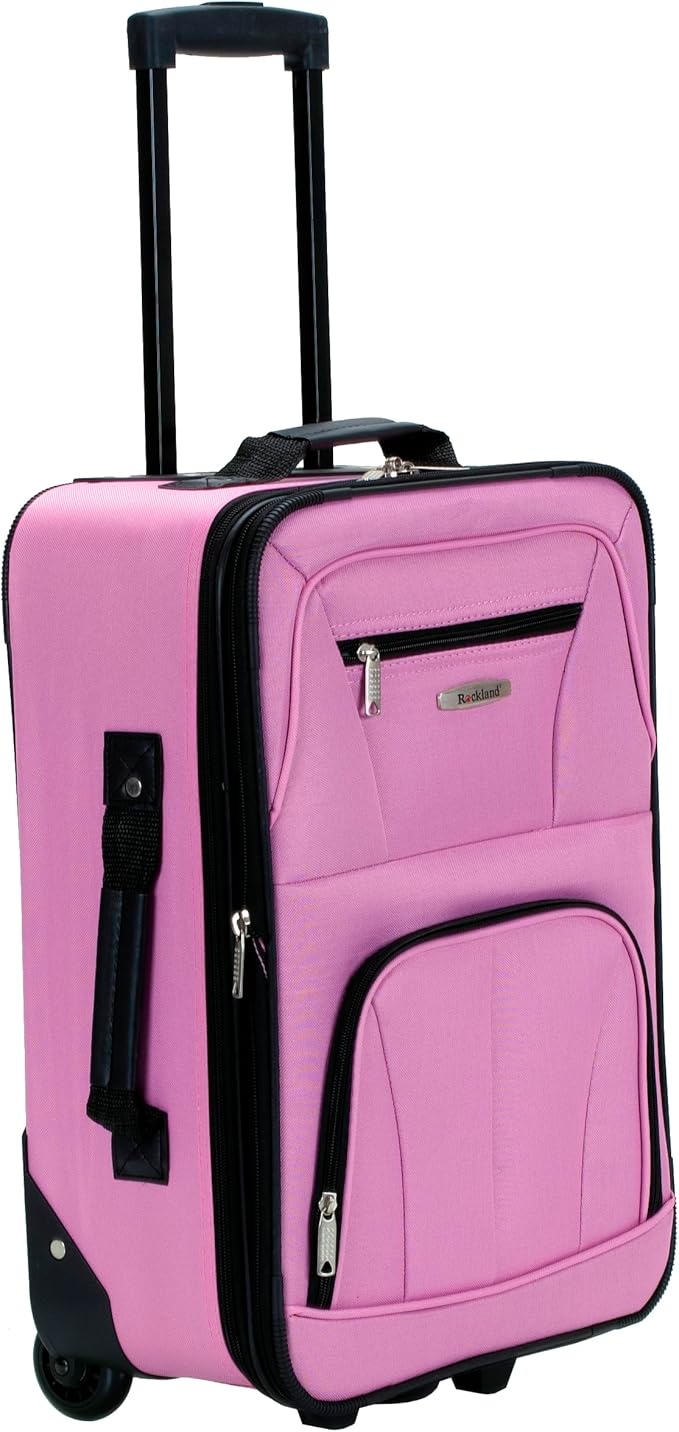 Rockland Fashion Softside Upright Luggage Set, Expandable, Pink, 4-Piece (14/19/24/28)