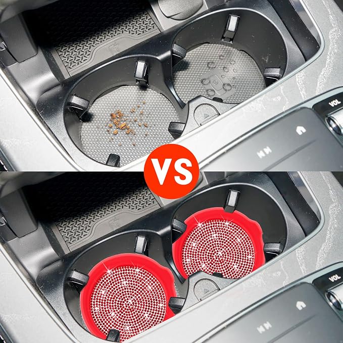 Amooca Car Cup Coaster Universal Non-Slip Cup Holders Bling Crystal Rhinestone Car Interior Accessories 4 Pack Red Whole Rhinestone