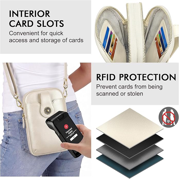 Peacocktion Small Crossbody Bags for Women, Leather RFID Cell Phone Purse, Trendy Travel Crossbody Purses with Zipper