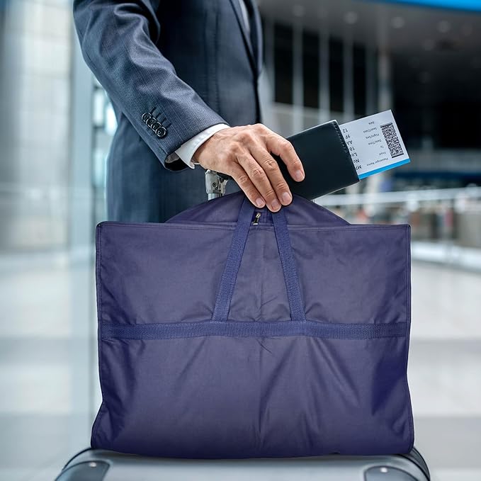 Lazebox 43" Travel Garment Bag with Accessories Zipper Pocket, Heavy Duty Suit Bag for Suits, Tuxedos, Dresses, Coats, Blue, 1 pack