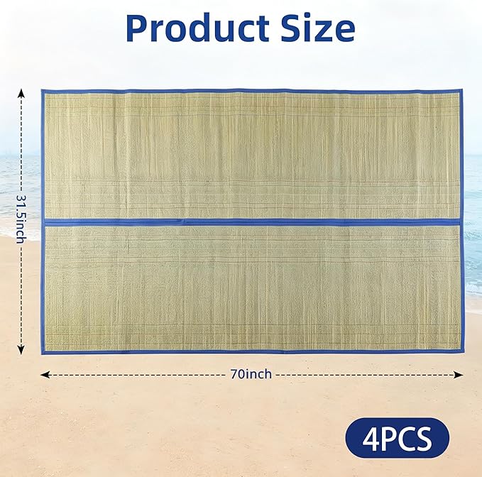 U0U 70x31.5inch Straw Beach Mat with Heat Insulation Aluminum Film,Foldable Breathable Natural Straw Mat for Insulate Beach Heat and Beach Picnic Camping Tent Crawling Yoga