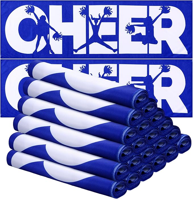 24 Pcs Cheerleader Cooling Towel Cheer Gifts Bulk for Team Cheer Sports Gifts with Bags 40" x 12" Breathable Chilly Microfiber Cooling Towel for Yoga Sport Gym Party Favor (Blue)
