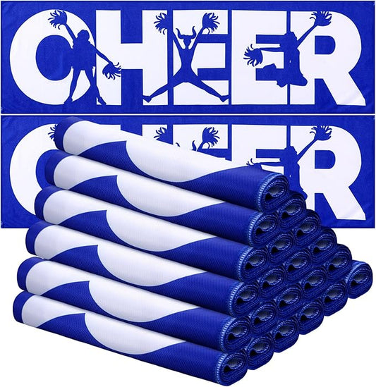 24 Pcs Cheerleader Cooling Towel Cheer Gifts Bulk for Team Cheer Sports Gifts with Bags 40" x 12" Breathable Chilly Microfiber Cooling Towel for Yoga Sport Gym Party Favor (Blue)