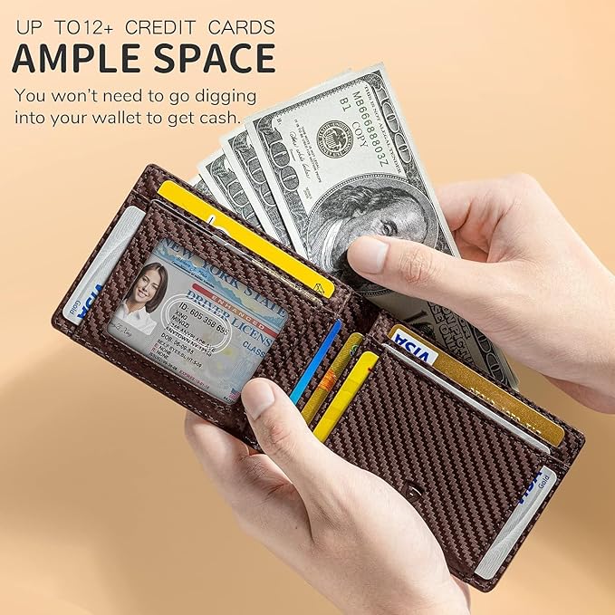 GSOIAX Slim Wallet for Men Rfid Blocking Leather Bifold Front Pocket Carbon Fiber Men's Money Clips Credit Card Holder With Gift Box