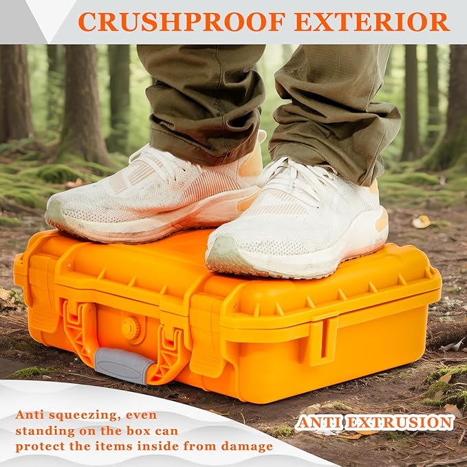 Relaxweex 1 Pcs Waterproof Hard Case with DIY Customizable Foam Insert Portable Protective Case with Knife for Camera Drones Equipments Tools Test Instruments(Orange,22.4 x 16.1 x 10.2 Inch)