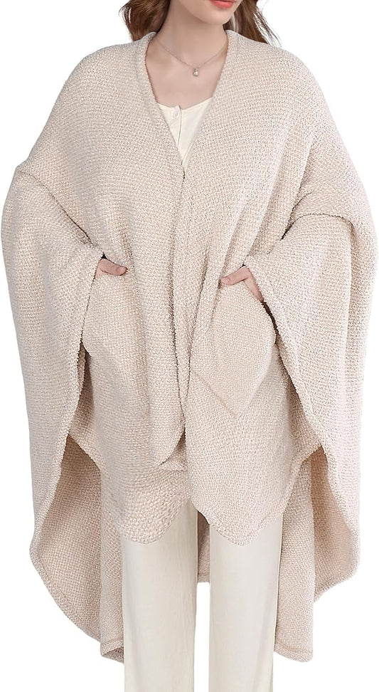 JOOJA Wearable Blanket Super Soft Feather Yarn Blanket Shawl with Pockets Fuzzy Throw Blanket TV Blanket for Adults Teens