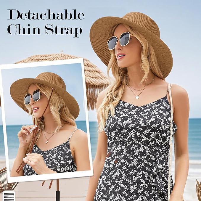 Beach Hat for Women, Wide Brim Sun Straw Hats for Women, Sun Hat Womens UPF 50+ UV Protection, Floppy Foldable Summer Hats