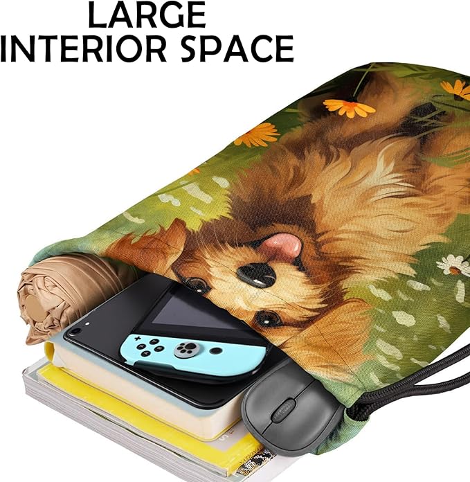 Drawstring Backpack for String Bag Waterproof Cute Sports Beach Swimming Travel (13"×17")-Dog