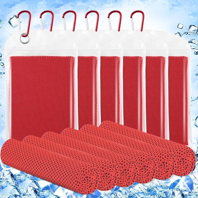 Hosuly 6 Pack Cooling Towels 40" x 12" Sport Towels, Cooling Rag for Neck and Face Ice Breathable Chilly Portable Neck Wraps for Yoga(Red)