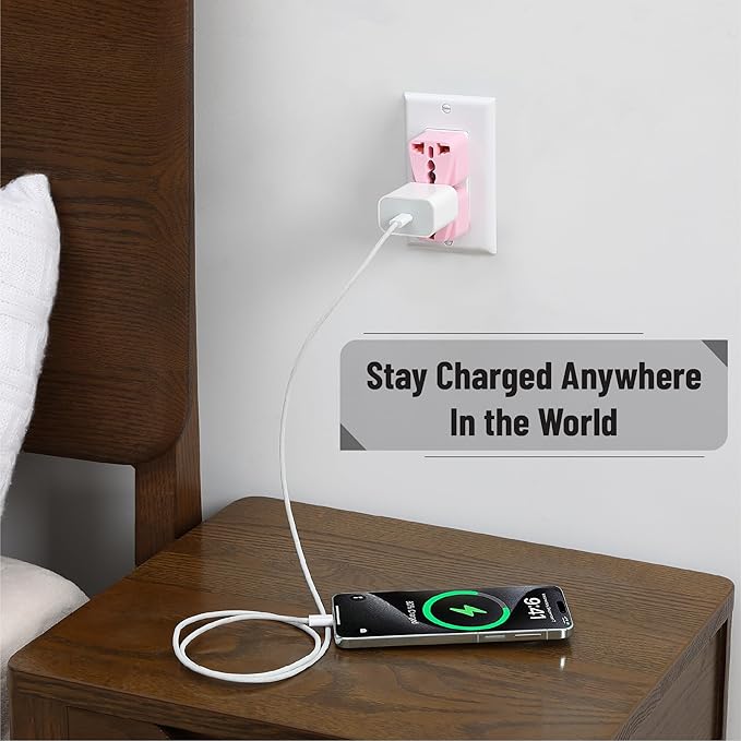 Bates- Universal Travel Plug Adapter, 2 Pack, Pink, Converts EU/UK/AU/Asia Plugs to USA Outlet, Europe to US Plug Adapter, UK to US Outlet, Compact Design for Home, Office