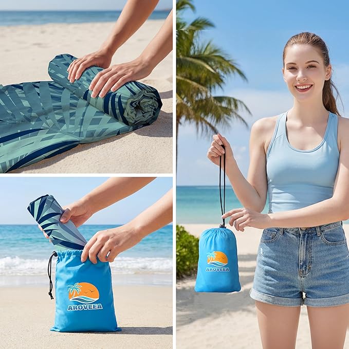 Aroveea Beach Blanket Waterproof Sandproof 1-7 Adult Oversized 78''X81''/10'X9' Lightweight Durable Compact Sand Free Beach Mat for Travel Camping Hiking Picnic Blanket