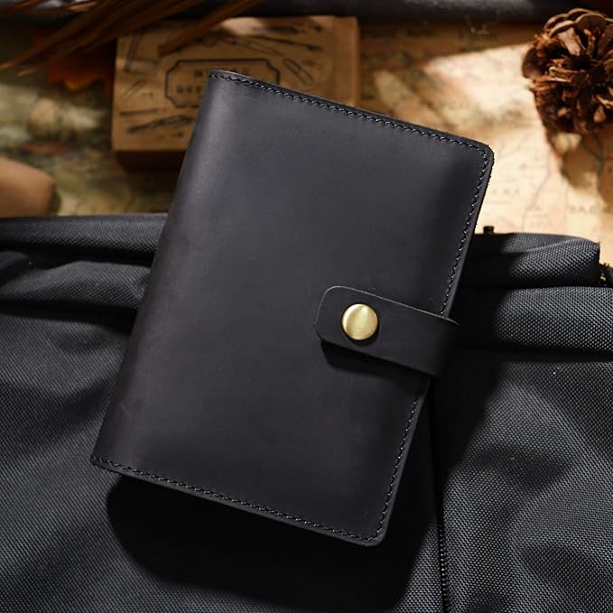Genuine Full Grain Leather Passport Holder, Slim Bifold with Snap Button Closure, 5 Card Slots, Men's Travel Wallet (TAN)
