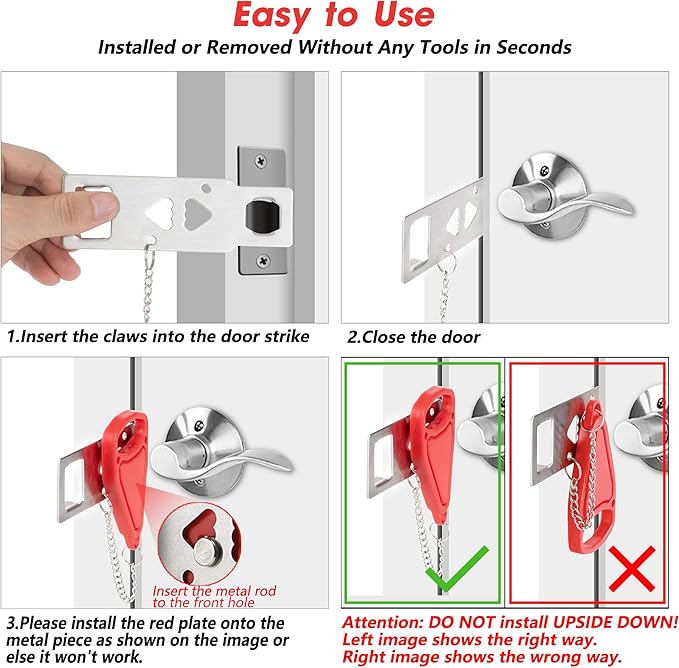 AceMining Portable Door Lock Home Security Door Lock Travel Lockdown Locks for Additional Safety and Privacy Perfect for Traveling Hotel Home Apartment College
