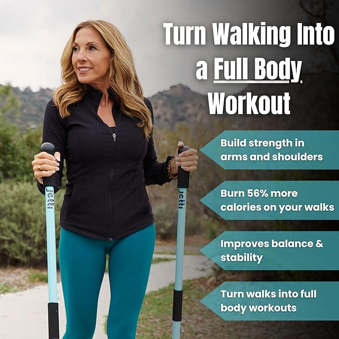 Weighted Walking Sticks for Seniors, Women & Men – 1.2lb Each Ergonomic Hiking Poles for Balance, Posture & Stability – Durable Trekking Poles for Walking (X-Large, Blue)