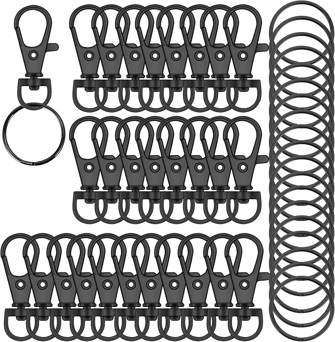 HXSEMAYIG Keychain Hooks with Key Rings, Metal Swivel Lobster Claw Clasps, for Keychain Clip Lanyard, Jewelry Making, Crafts (Gun Black)