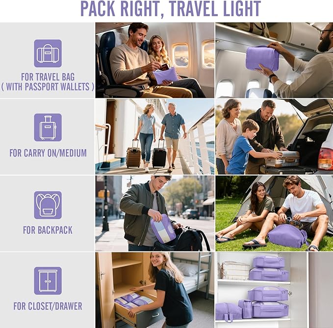 Veken 10 Set Packing Cubes for Travel Essentials,Anti-Wrinkle Buckled Suitcase Organizer for Shoe & Toiletry Bag,Carry On Luggage Bag for Airplane & College Dorm Room Accessories,Women Men Gifts
