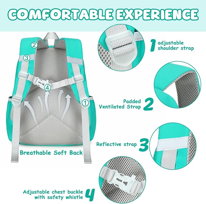 BTOOP Kids Backpack for Boys Girls 3-6, Preschool Kindergarten Backpack with Insulated Lunch Compartment & Chest Strap, Cute Lightweight School Travel Bag Fits A4 Folder