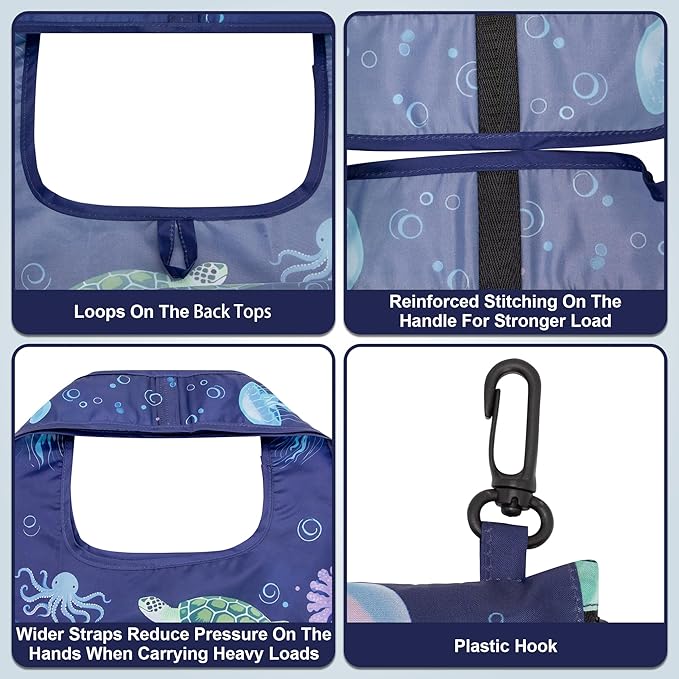 HOLYLUCK Reusable Grocery Bags,Heavy Duty Foldable Shopping Tote Bag (Standard, 3 Whales)