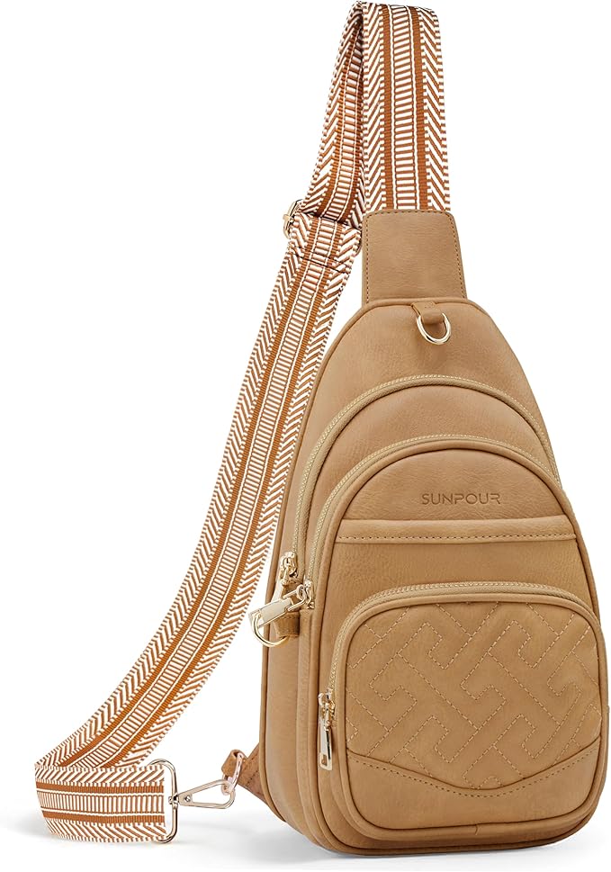 Anti Theft Crossbody Bags for Women, RFID Vegan Leather Sling Purse for Travel, Chest Bag, Cross Body Purses & Fanny Packs(Camel)