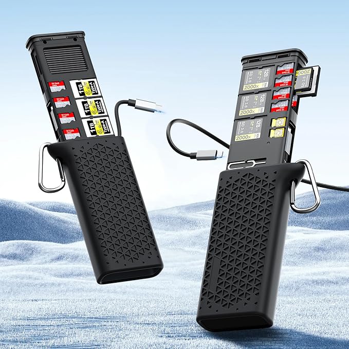 Professional CFexpress Type B/SD UHS-II USB 3.2 Gen 2 Reader Case, 12-in-1 10Gbps CF Express Memory Card Reader Holder for CFexpress Type B/SD/TF/Sim Cards for Professional Filmmakers,Photographers