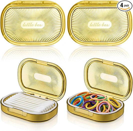 Kigley 4 Pcs Hair Tie Container Small Portable Travel Cotton Swab Holder Dispenser with Lid Plastic Box Storage Containers for Small Items, 3.94 x 2.76 Inch (Yellow)