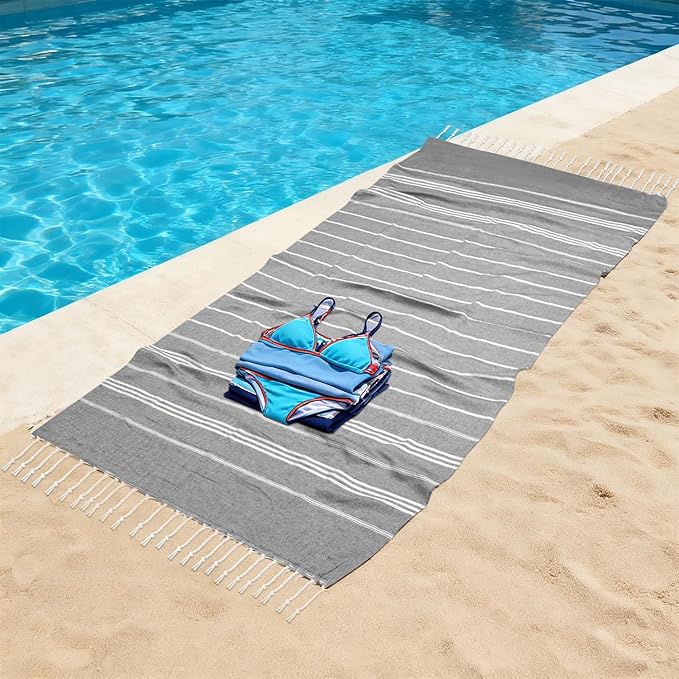 YSYJ Turkish Beach Towel 36 Pack Extra Large Beach Towels 36"x71" Soft Turkish Towel Bulk Sand Free Quick Dry Bath Towels Blanket for Adult Grey