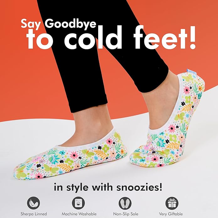 Snoozies Skinnies Butterflies Bees slipper socks for Women Sherpa Lining Soft Non Slip and Foldable