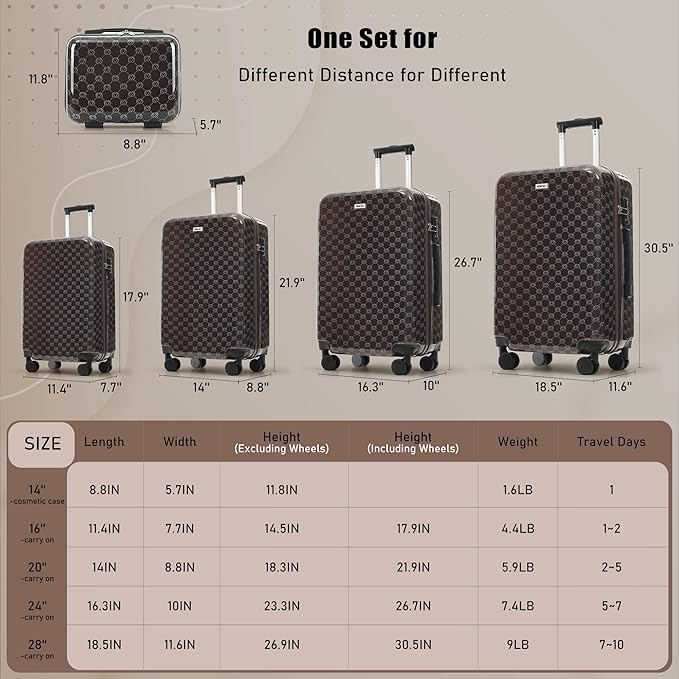 Hardside Luggage Sets, Lightweight Suitcase with Spinner Wheels, Brown Patterns