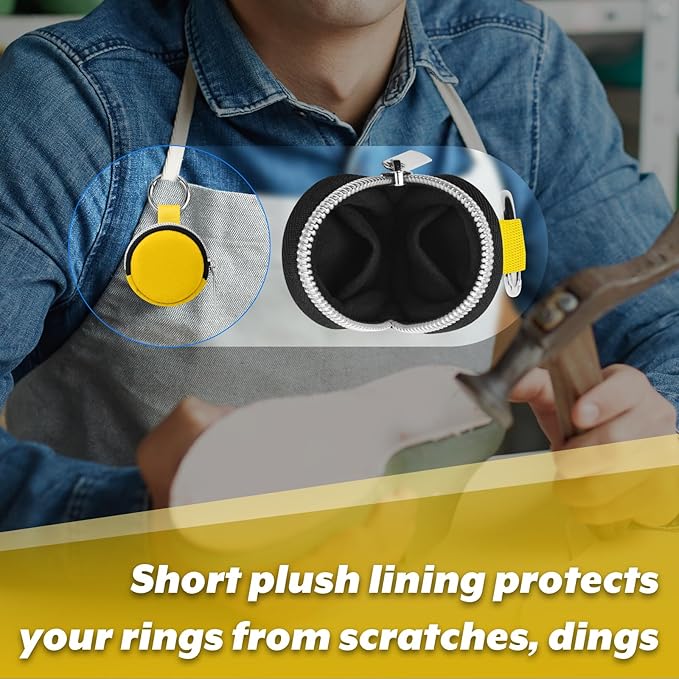 Portable Ring Organizer Case with Keychain, Traveling Ring Holder Storage Bag, Anti-Lost Keychain Container for Rings, Jewelry (2, Yellow)