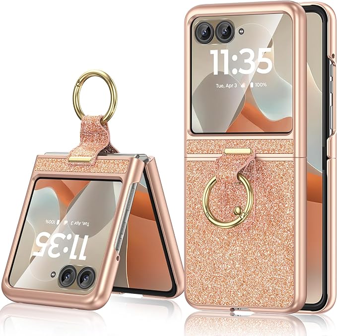 Maxdara for Motorola Razr 2026/2025/2024 Case with Ring [Not Fit Razr Plus or Ultra], Bling Moto Razr 2025/2024 Case with Built-in Outer Screen Protector (Glitter Gold)