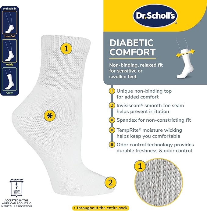 Dr. Scholl's Women's Diabetes & Circulator Socks - 4, 6, & 12 Pair Packs - Non-Binding Moisture Management