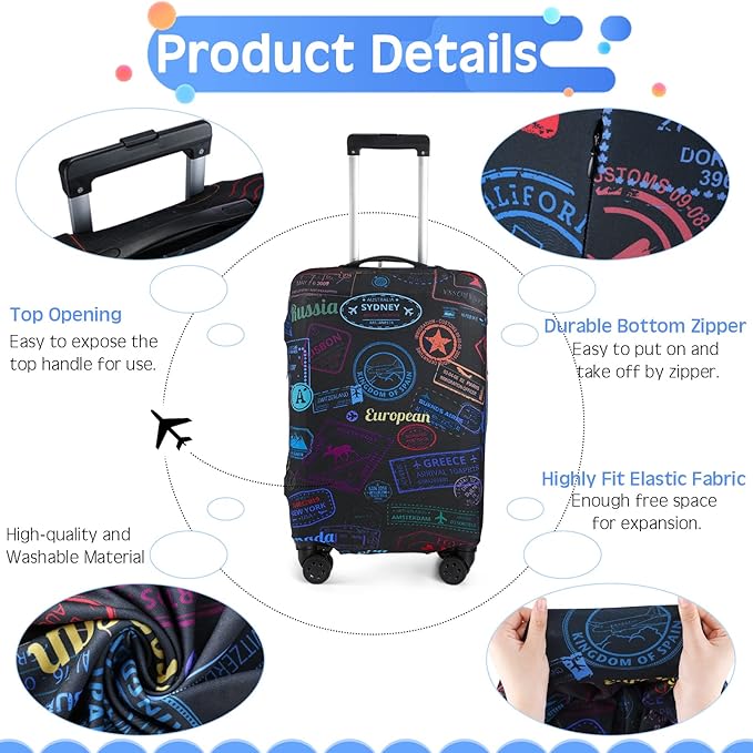 Sherr 3 Pieces Travel Luggage Cover Suitcase Protector Anti Scratch Suitcase Washable Baggage Covers(Vintage Theme,Medium/L/XL)