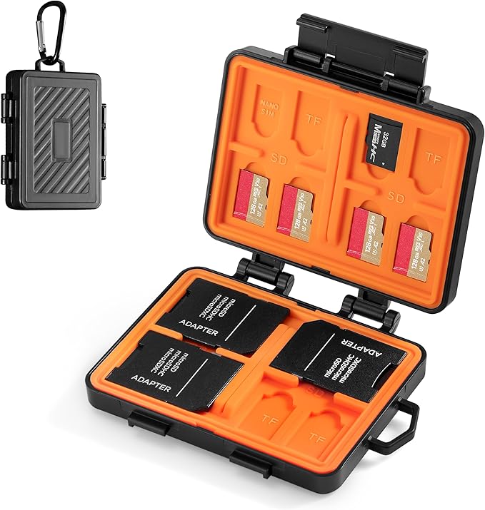 Tomat 24 Slots Mirco SD Card Case Water-Resistant Anti-Shock Card Storage Case for DJI Mini 5 pro/Mini 4k/Mini 3/Pocket 3/Osmo Action and RC, Support 8 SD Cards 14 Micro Cards and 2 Nano Sim Cards
