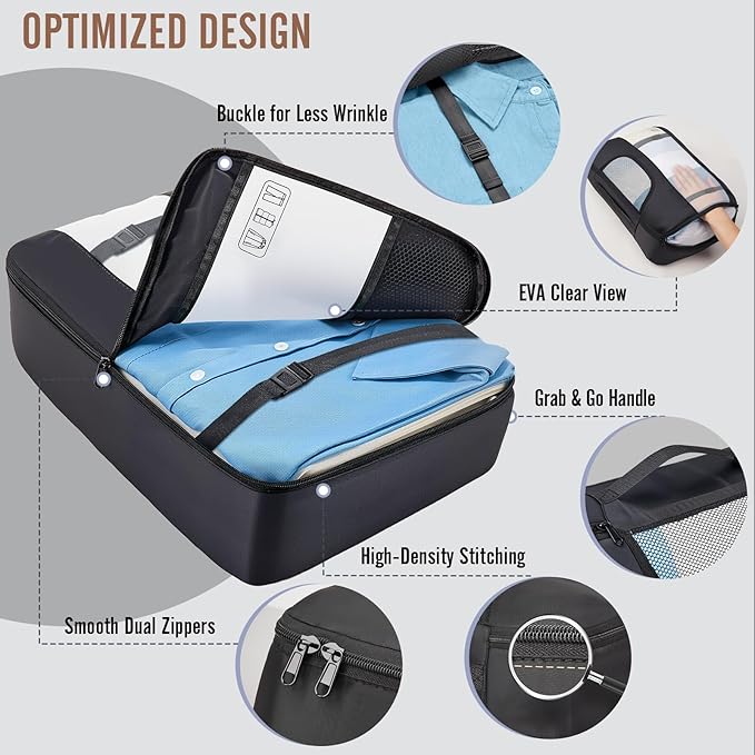 Veken 10 Set Packing Cubes for Travel Essentials,Anti-Wrinkle Buckled Suitcase Organizer for Shoe & Toiletry Bag,Carry On Luggage Bag for Airplane & College Dorm Room Accessories,Women Men Gifts
