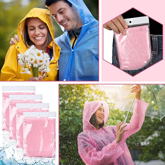 Handepo 100 Pack of Adult Rain Ponchos with Hood Disposable Plastic Rain Ponchos Bulk Emergency Raincoat for Men Women Adult