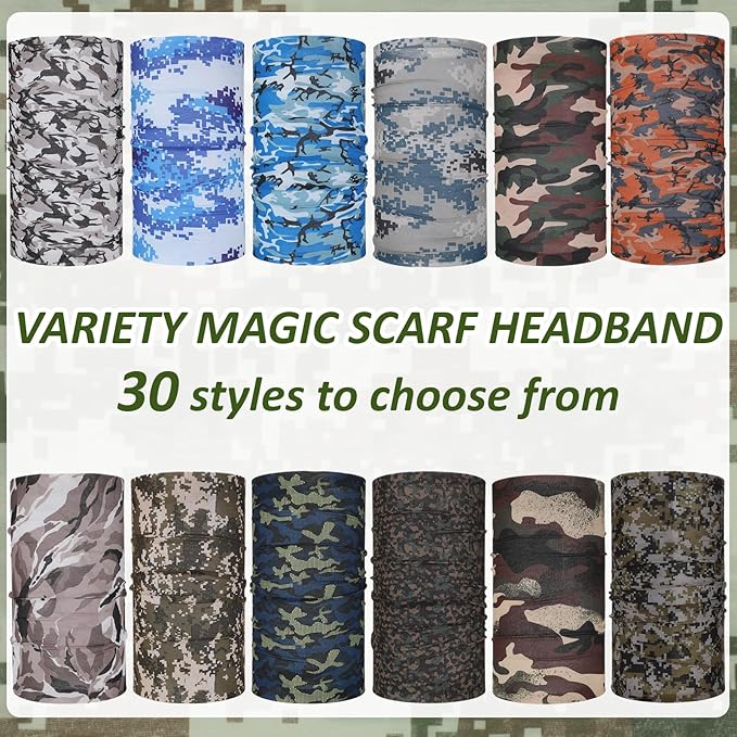 Tarpop 12/30 Pcs Neck Gaiters Scarf Elastic Wrap Headband Sweat Absorbing Bandana for Women Men Sports Yoga Running