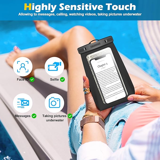 4 Pack Floating Waterproof Phone Pouch - Float Clear Cell Holder Protector with Lanyard - Universal Large Floatable Water Proof Dry Bag Case for iPhone 17 Pro Max Samsung Galaxy - Beach Swimming Pool