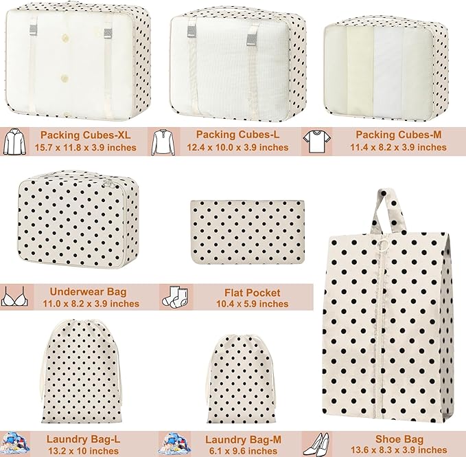 Packing Cubes for Travel - 8 Set Luggage Organizer Bags for Family, Mesh Breathable Packing Cubes for Suitcases Durable Travel Essentials Bags Set