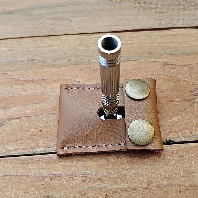 Handmade Leather Safety Razor Cover, Double Edge Head Case, Travel Protection Accessory (Yellow)