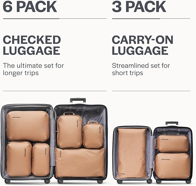 Aerotrunk Ultralight Compression Packing Cubes - Lightweight Travel Organizers for Suitcases and Luggage (3-Pack, Mocha)