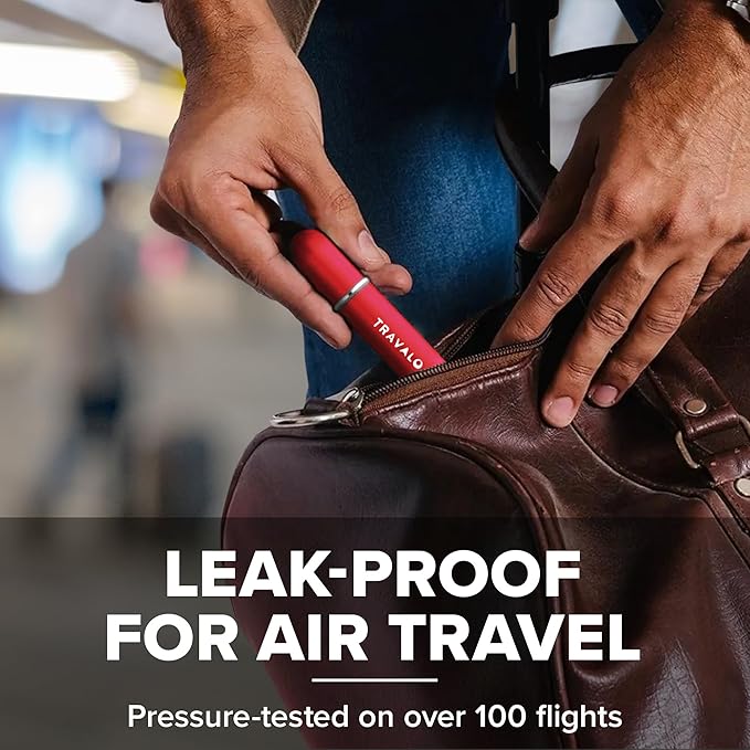 Travalo Classic HD Perfume Atomizer - Leak-Proof and TSA Approved for Air Travel - Reusable, Airtight, Easy-Fill Mini Pump Sprayer - Lightweight, Elegant Design w/Volume Window - Red 0.17oz