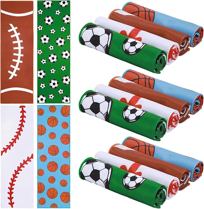 Tudomro 16 Pcs Sports Cooling Towels Football Baseball Soccer Basketball Breathable Chilly Cooling Towel for Neck and Face 30" x 9"Microfiber Sport Rag for Players Team Gift Sport Party Favors