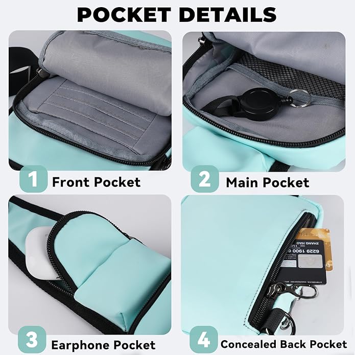 Sling Bag, Crossbody Bag with Zipper Lock, RFID & Water Resistant for Women and Men Small Chest Bag for Travel Casual