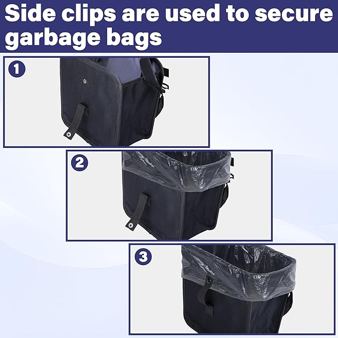 BFXM Car Trash Can, 2 Gallons Foldable Leakproof Car Garbage Can, Collapsible Hanging Car Trash Bin for Car Seat, Garbage Bags, Car Interior Accessories
