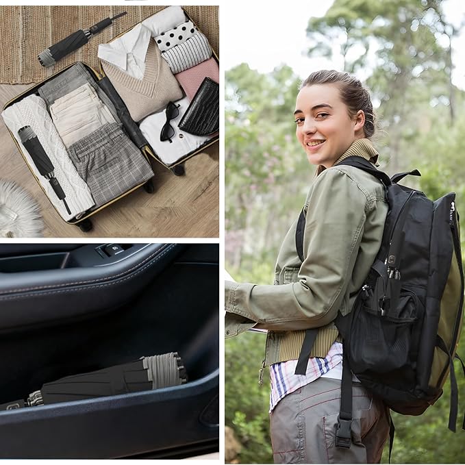 Fogkey Large Windproof Travel Umbrella - Reverse Auto Folding Car Umbrella for Rain and Sun, Compact Inverted Design with Waterproof Canopy, 10 Durable Ribs, Fits Backpack, Portable for Women & Men