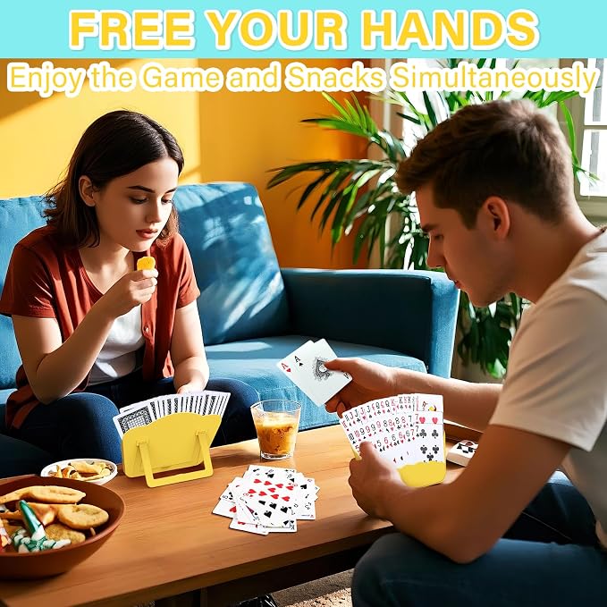 Tenyond Card Holders for Playing Cards - 2 Pack Playing Card Holder w/Foldable Stand for Stocking Stuffer, Travel Game, for Senior, Little or Arthritis Hand, UNO, Poker, or Holiday Game Night, Yellow