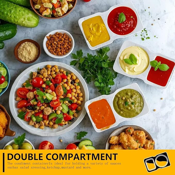 15pcs Reusable Snack Containers with Lids,2025 New 2 Compartment Plastic Containers for Pack Snacks,Leakproof Double Compartment Condiment Pack for Meal Prep, Portion Control,On-the-Go School Travel
