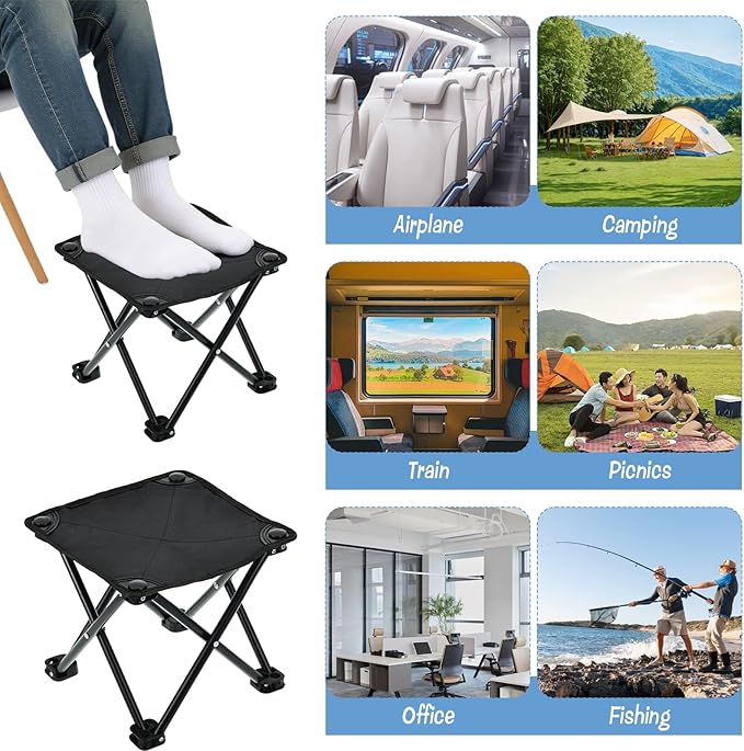 4 Pack Portable Airplane Foot Rest Folding Travel Foot Stool Under Desk Foot Rest for Office Long Flight Compact Camping Stool with Carry Bags for Travel Hiking Fishing