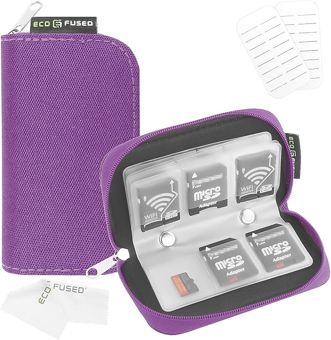 Eco-Fused Memory Card Case - Fits up to 22x SD, SDHC, Micro SD, Mini SD and 4X CF - Holder with 22 Slots (Purple / 22 Slots - 1 Pack)