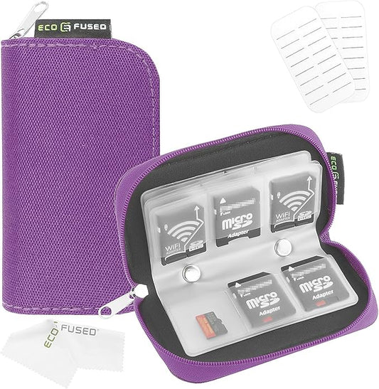 Eco-Fused Memory Card Case - Fits up to 22x SD, SDHC, Micro SD, Mini SD and 4X CF - Holder with 22 Slots (Purple / 22 Slots - 1 Pack)
